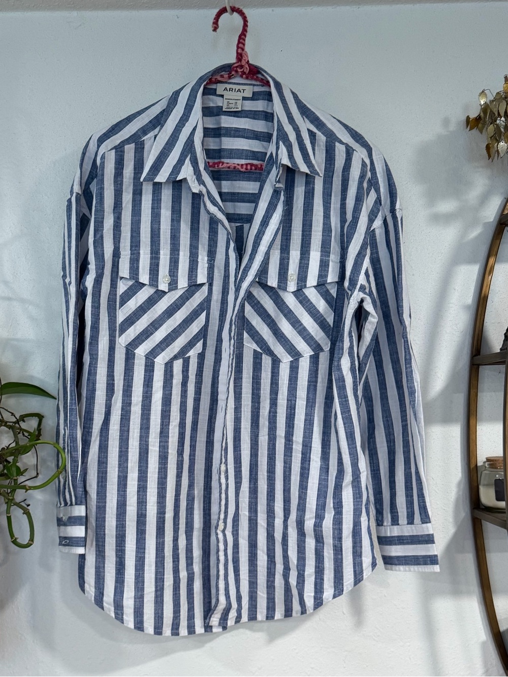 Ariat Women’s Navy and White Vertical Stripe Button-Down Shirt